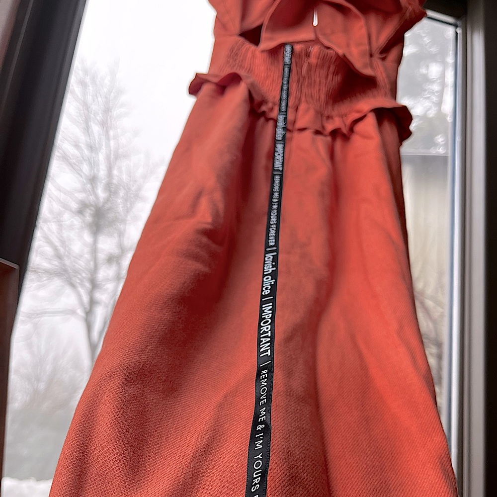 Lavish Alice: Ruffled Tie Back Garden Spring Midi Dress in Coral Linen Blend - Picture 11 of 16